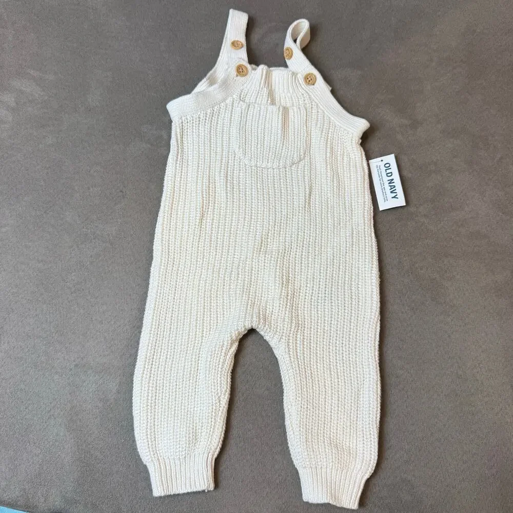 NWT Old Navy Sweater Overalls Romper Cream Baby 3-6 Months Boy Girl