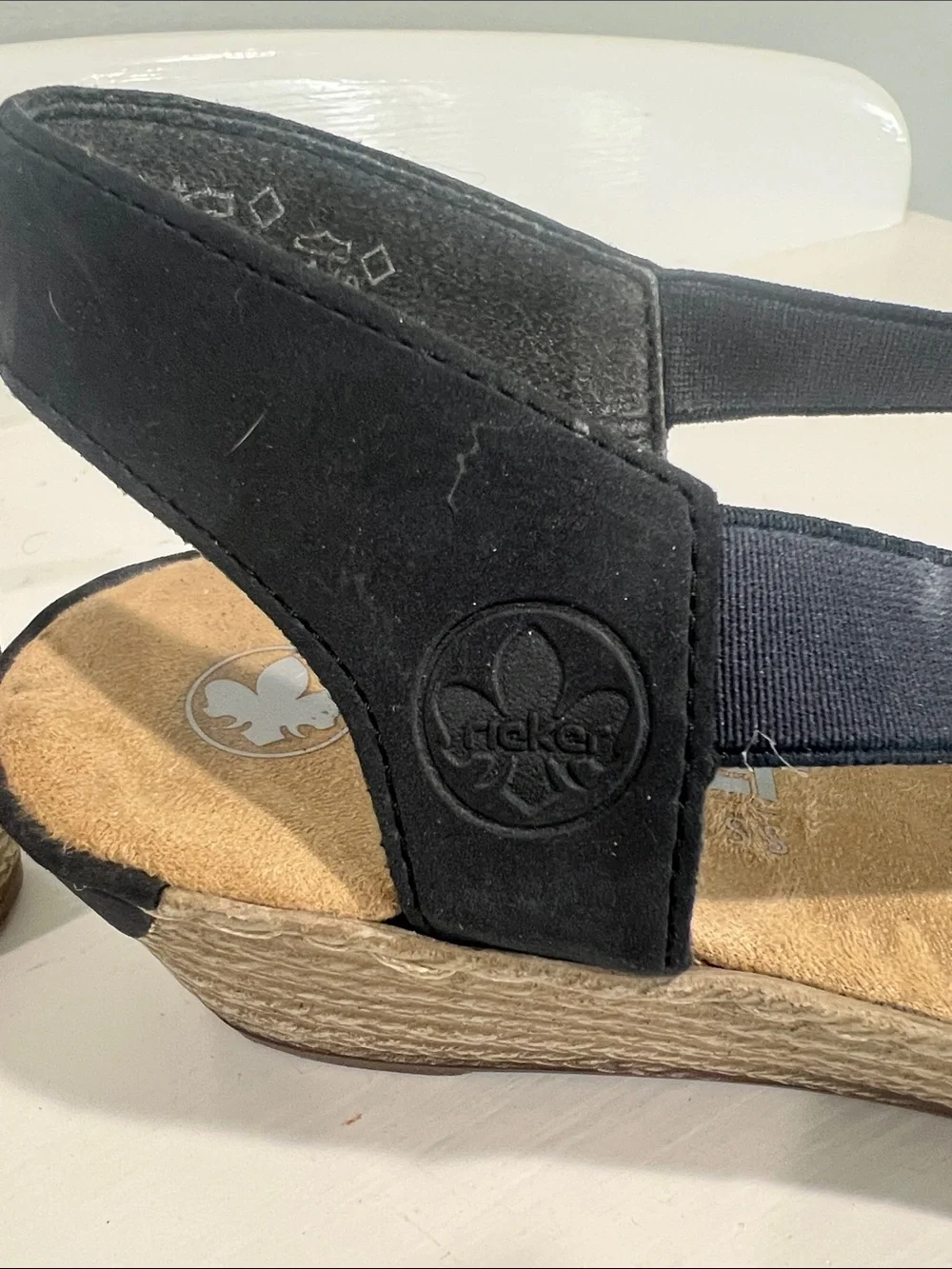 Rieker Navy Slingback Wedge Sandals with Silver Ring womens 39/8. stylish. comfo