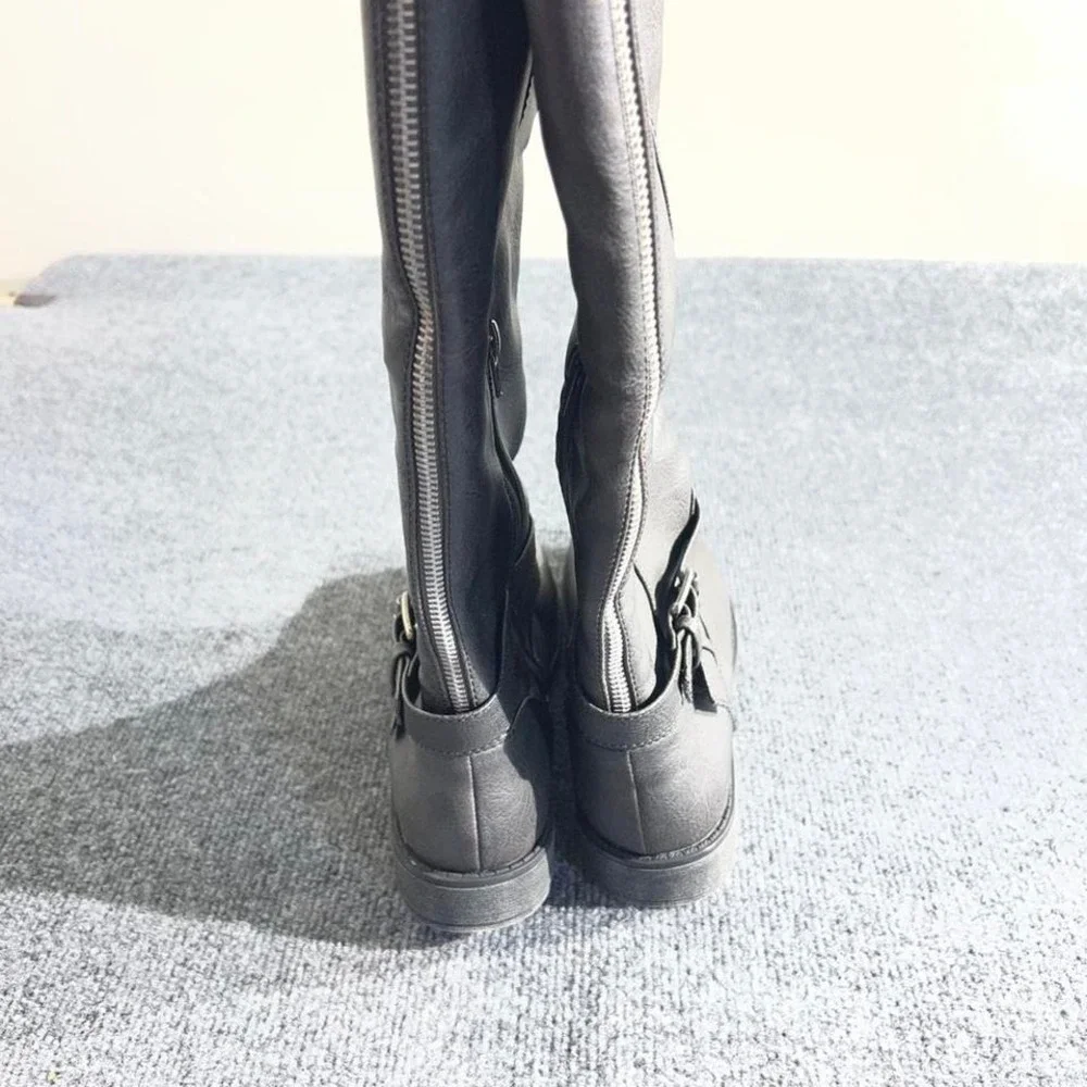 Fayla‎ Womens Knee High Riding Boots Gray Buckle Back Zip Size 8 US 38.5 EU