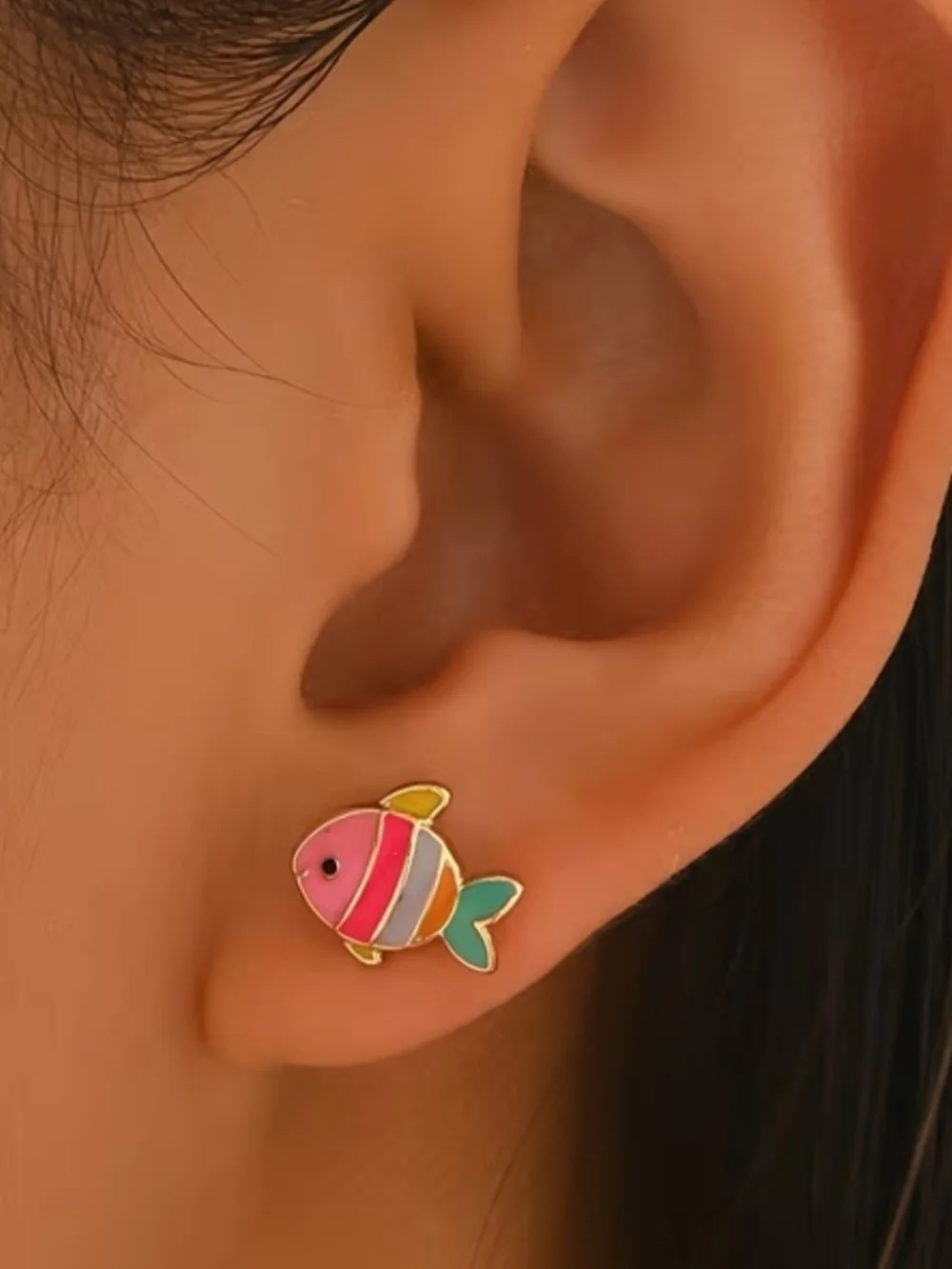 Colorful Fish Stud Earrings - Pink, Orange & Teal