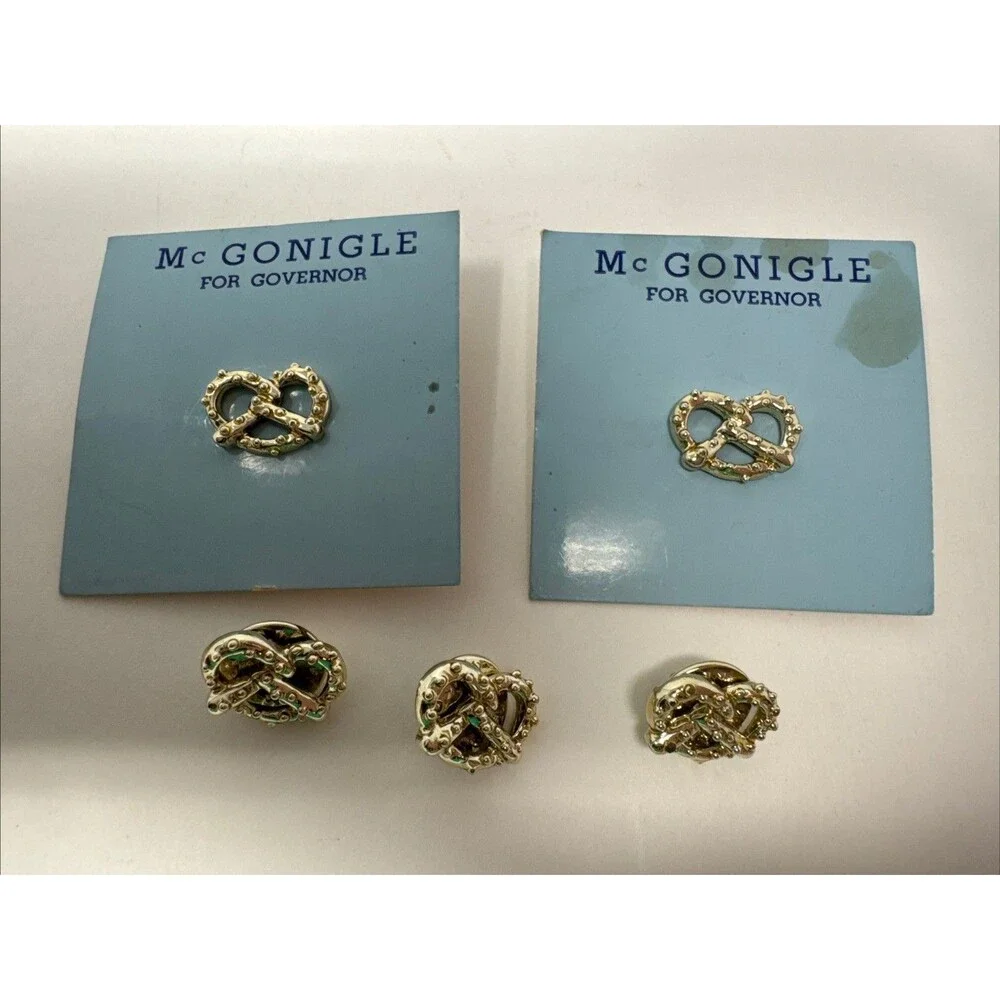 5x Pin Pretzel Gold Tone McGonigle Pennsylvania Governor Political Campaign 1958