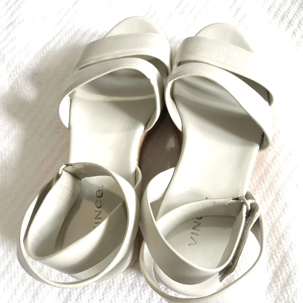 Vince Jet White Leather Cork Platform Valcro Ankle  Straps Size 5.5‎
