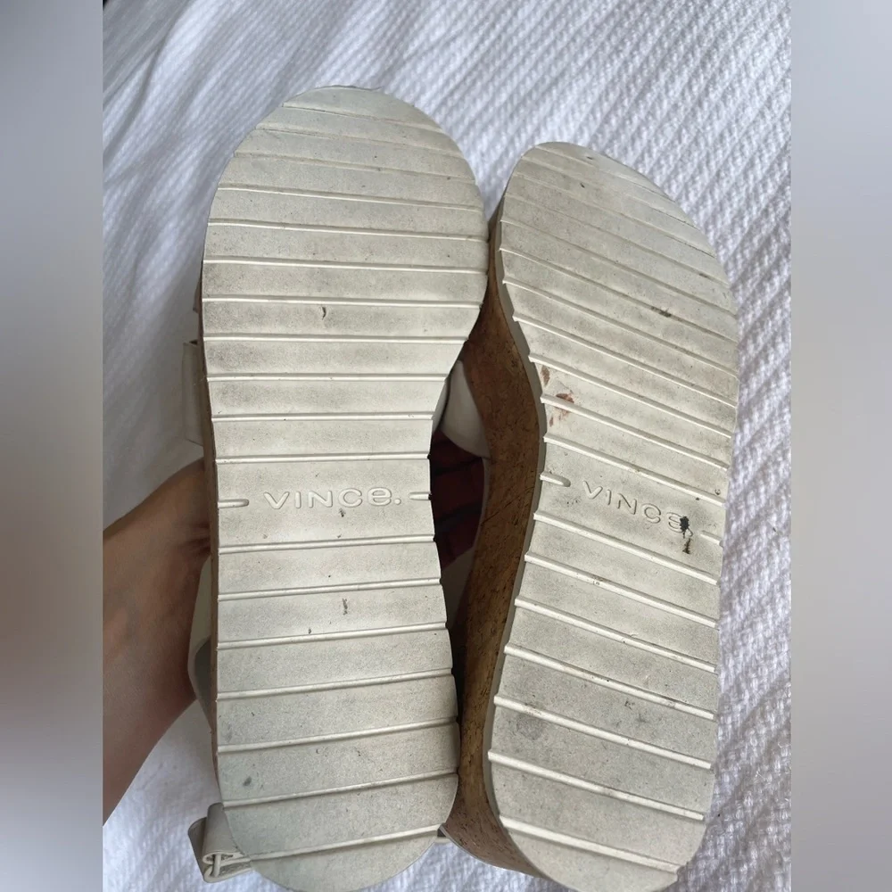Vince Jet White Leather Cork Platform Valcro Ankle  Straps Size 5.5‎