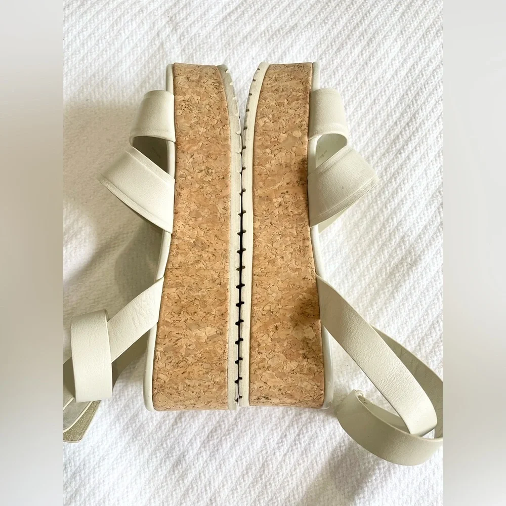 Vince Jet White Leather Cork Platform Valcro Ankle  Straps Size 5.5‎