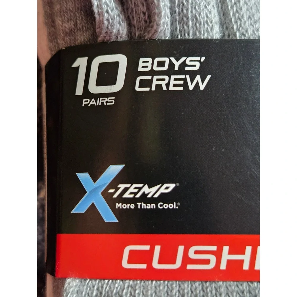 Hanes Premium Boys Crew Socks 10 Pair Pack X-Temp Cushion Black White Grey Large