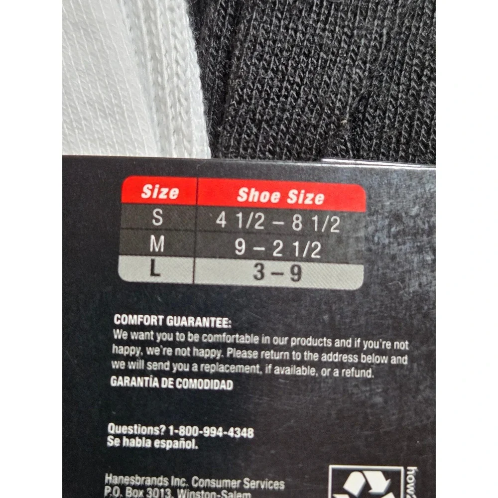 Hanes Premium Boys Crew Socks 10 Pair Pack X-Temp Cushion Black White Grey Large