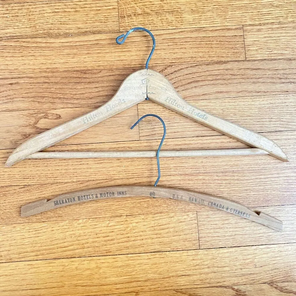 Vintage Wooden Hotel Clothing Hangers Set of 2 Mens Womens Hilton Sheraton