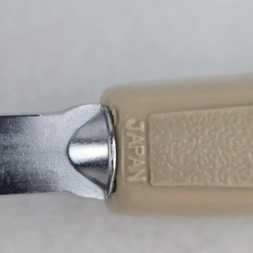 Vintage Japan Stainless Steel Slotted Spatula Turner MCM Plastic Almond Handle