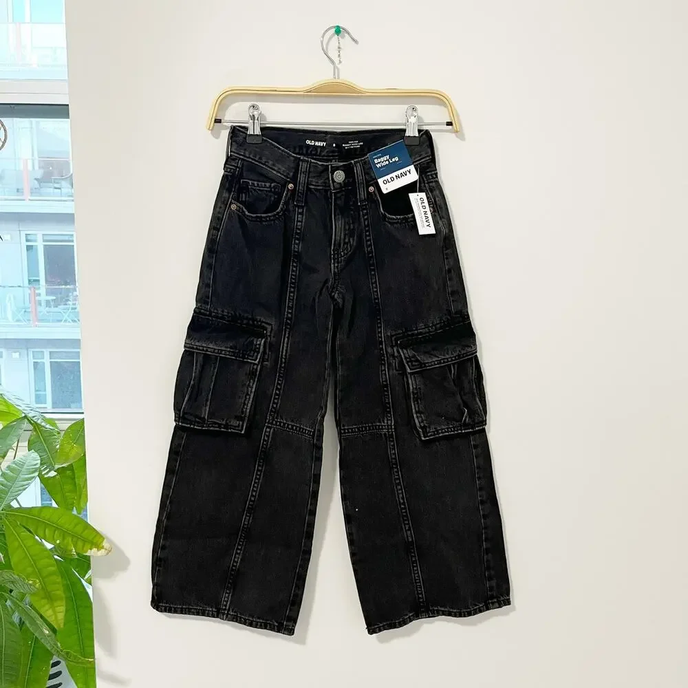 NEW Old Navy Girl's Black Baggy Wide Leg Jeans Size 8