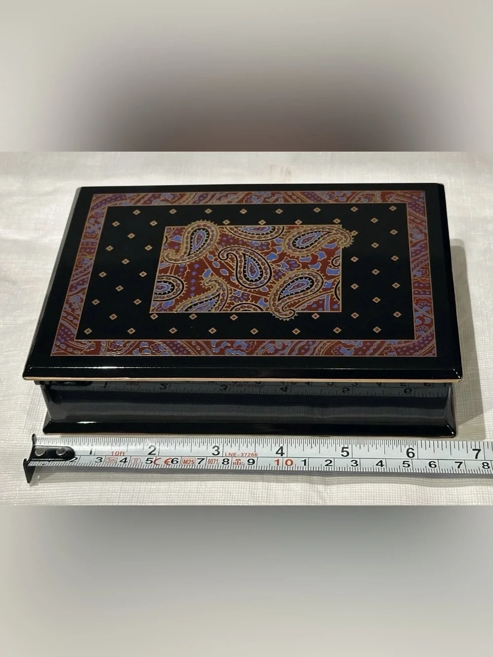 NEW VINTAGE ART DECO PAISLEY ENAMEL STATIONARY BOX OTAGIRI JAPAN DESK OBJECT