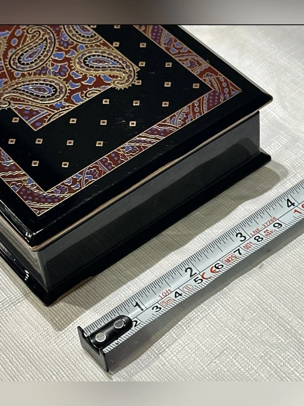 NEW VINTAGE ART DECO PAISLEY ENAMEL STATIONARY BOX OTAGIRI JAPAN DESK OBJECT