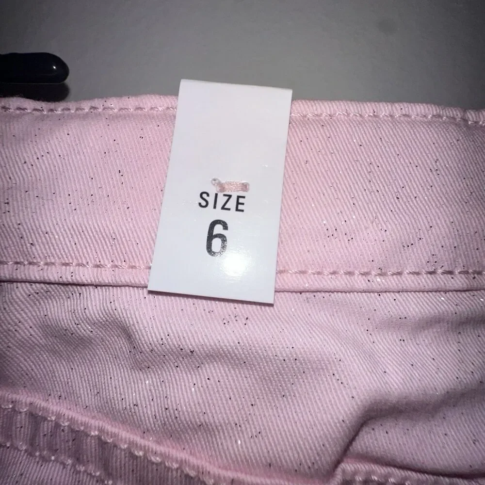 NWT Children's Place Girls Pink Sparkles Skinny Jeans Pants 6 Cotton