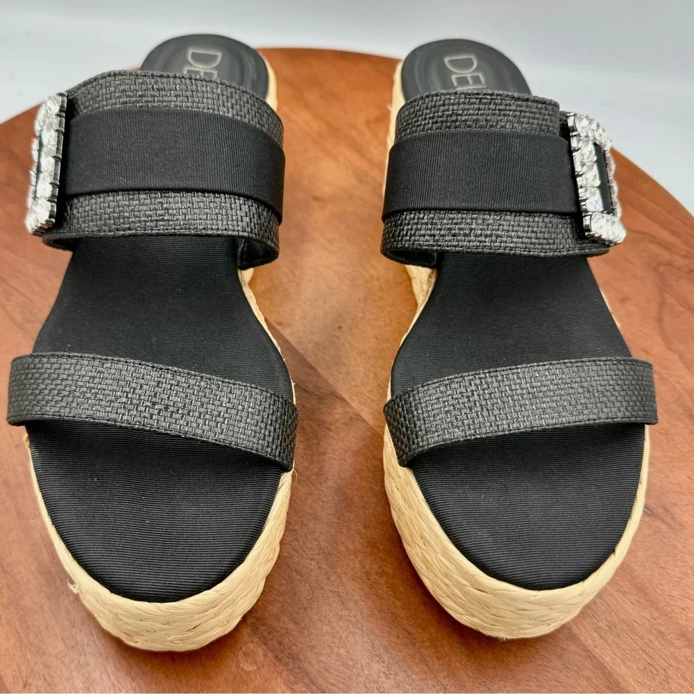 Deltan Collins Raffia Embellished Buckle Platform Slide Sandals Womens 8.5‎