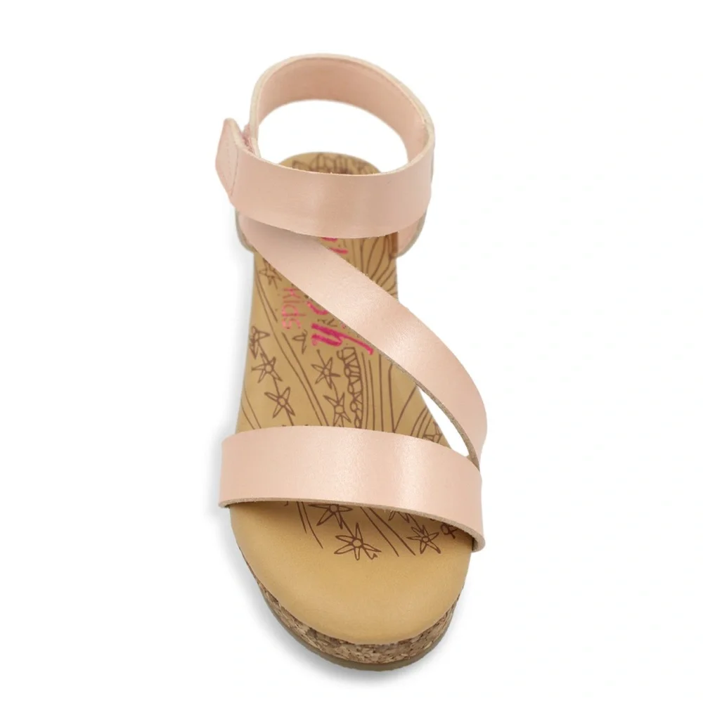 Blowfish Loverli-K Strappy Cork Wedge Sandal in Blush Dyecut Sz 5 1/2