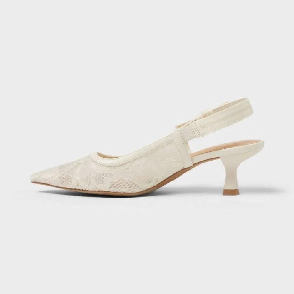 Women's Milan Pointed Toe Slingback Stiletto Heels - Cream 6.5