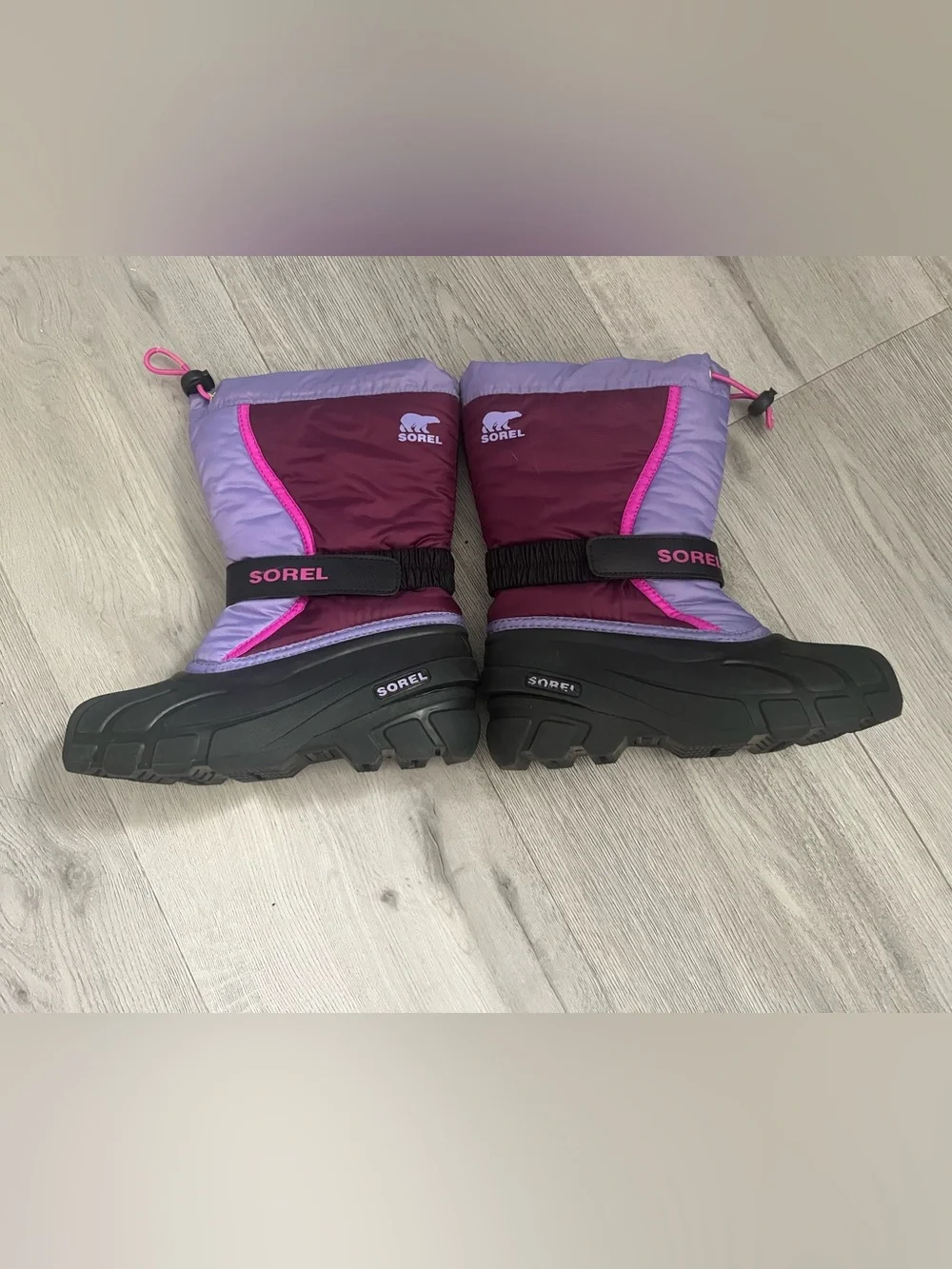 Sorel Kids Purple and Maroon Snow Boots with Black Soles