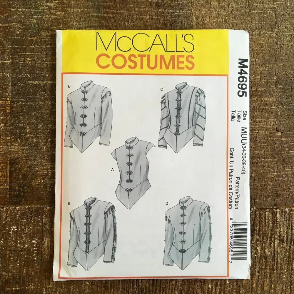 McCalls Sewing Pattern M4695 Mens Renaissance Doublet Jacket Cosplay 34-40 UNCUT