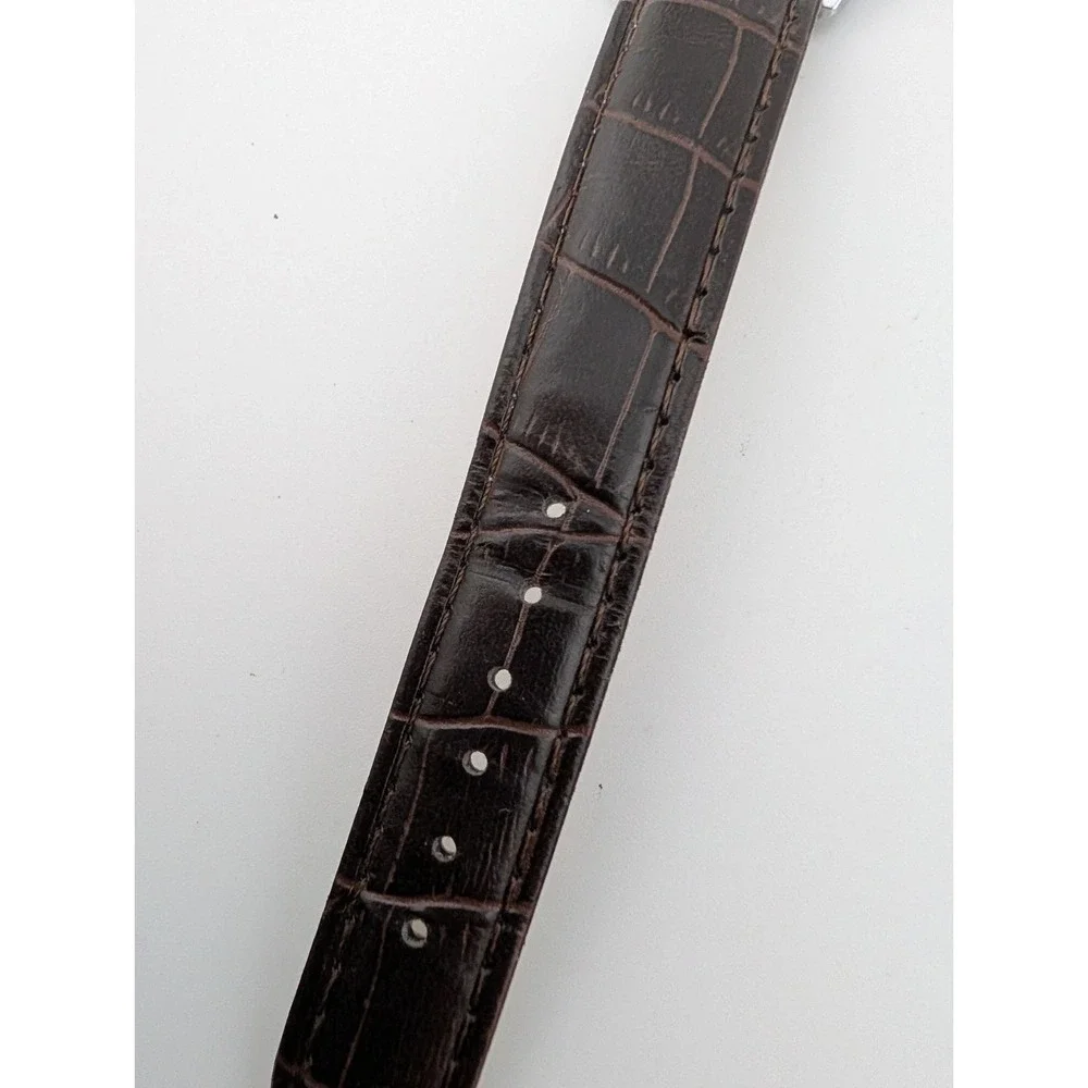 Unisex Quartz Watch Brown Faux Leather Band‎ 35mm Silver Case- New Battery