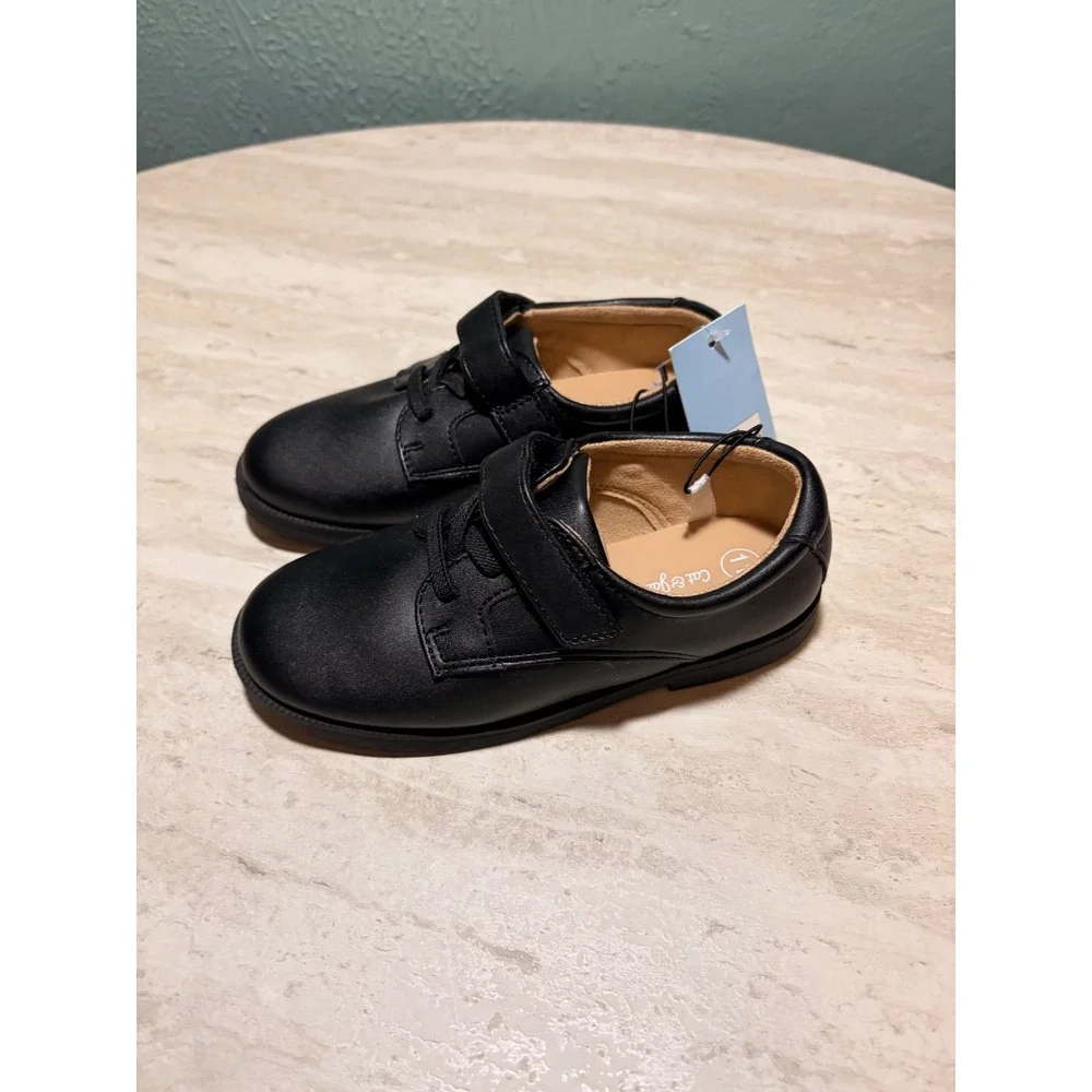 Cat & Jack Miles Boys Black Dress Shoes Hook and Loop Oxford Size 11 NWT
