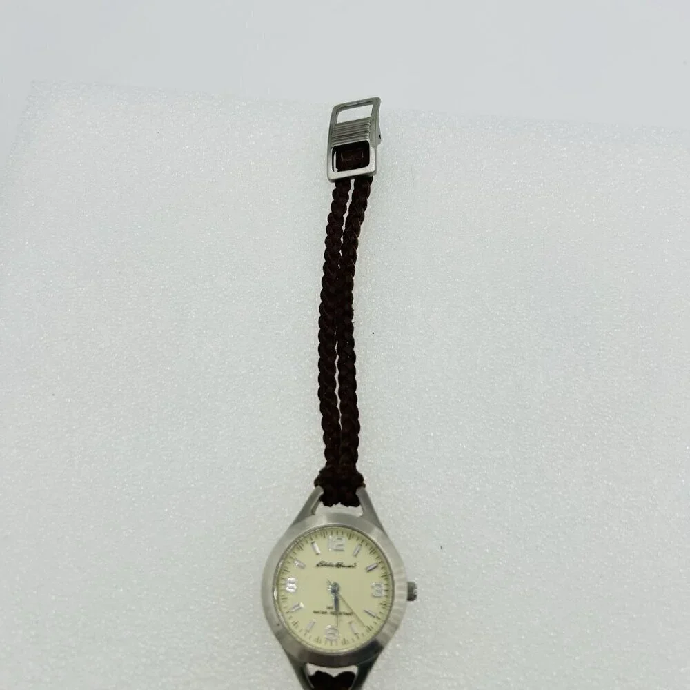 Eddie Bauer Women's Round Brushed Metal Watch V8V121 with Brown Braided Band