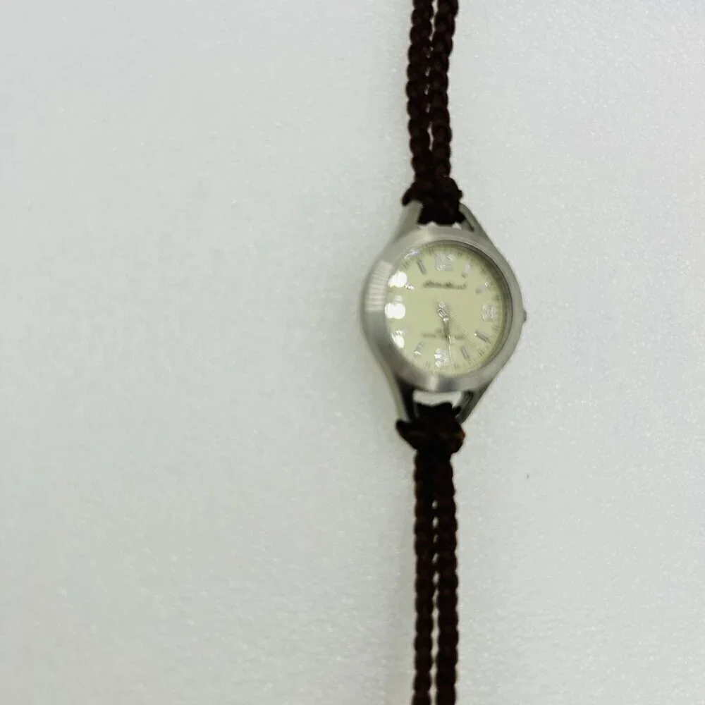 Eddie Bauer Women's Round Brushed Metal Watch V8V121 with Brown Braided Band