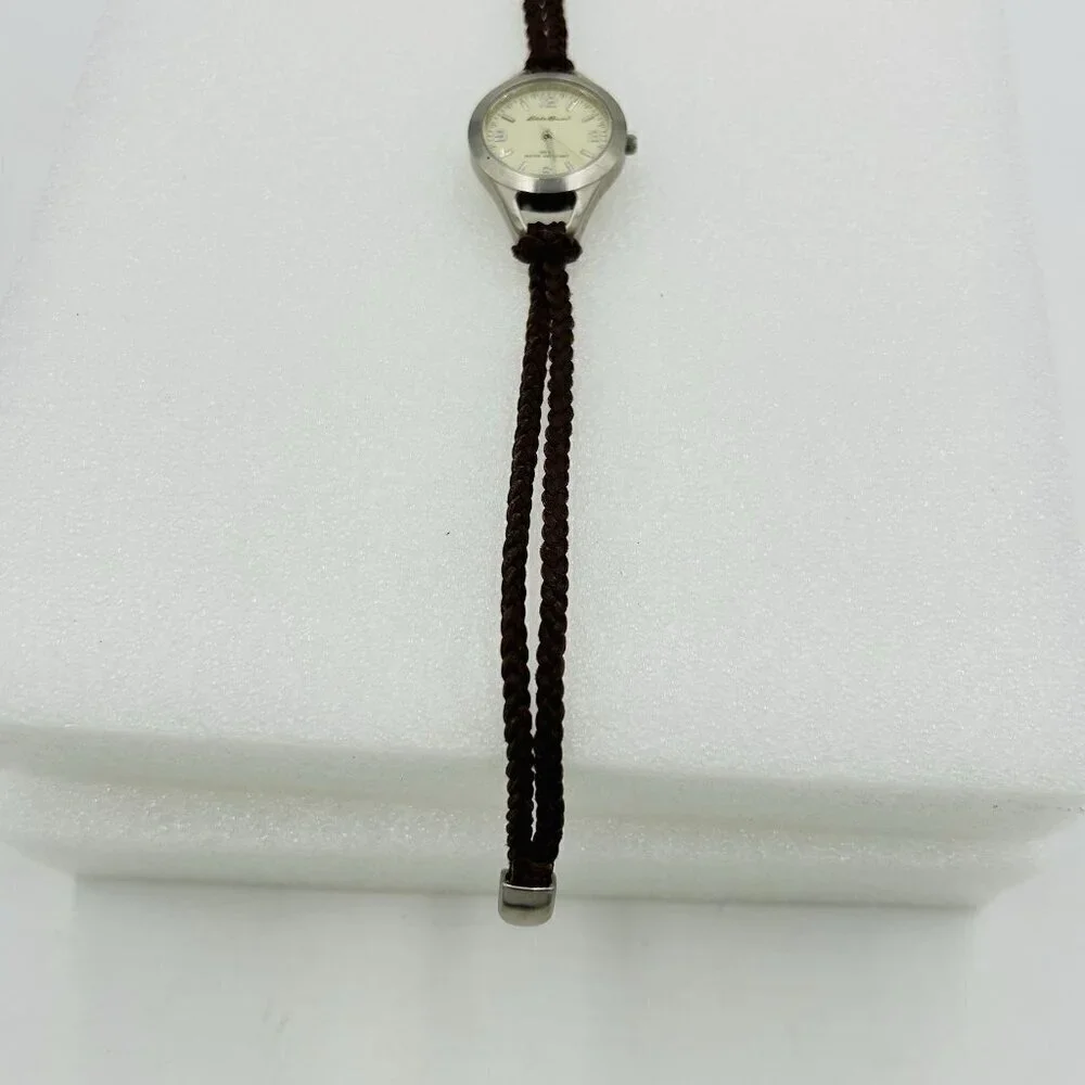 Eddie Bauer Women's Round Brushed Metal Watch V8V121 with Brown Braided Band