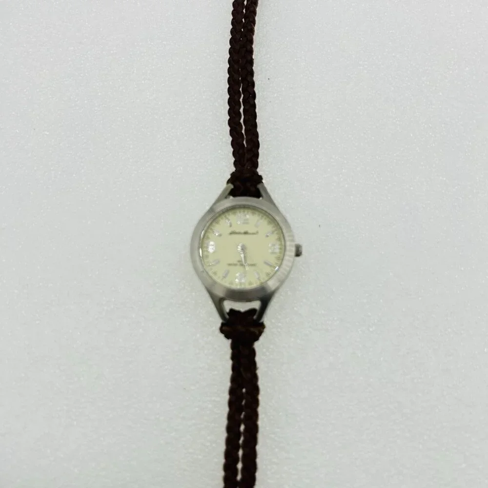 Eddie Bauer Women's Round Brushed Metal Watch V8V121 with Brown Braided Band