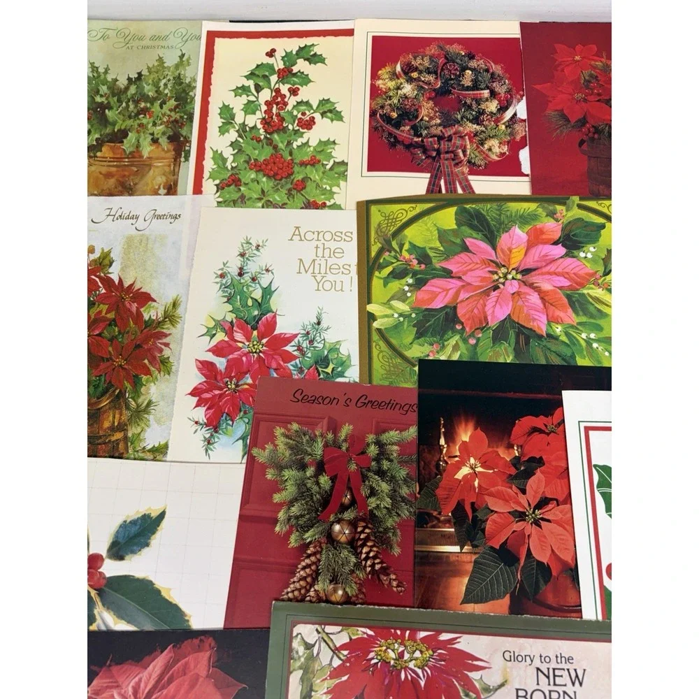 Vintage Christmas Cards Fronts ONLY Greenery Trees Wreaths Scrapbook Crafts 50+