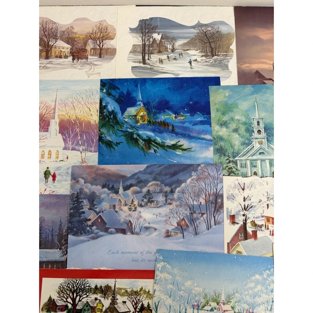 Vintage Christmas Cards Fronts ONLY Churches Cathedrals Scrapbooking Crafts 50+