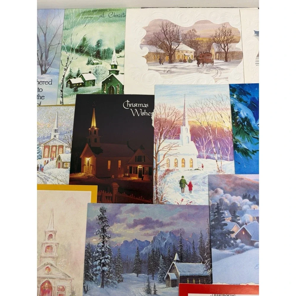 Vintage Christmas Cards Fronts ONLY Churches Cathedrals Scrapbooking Crafts 50+