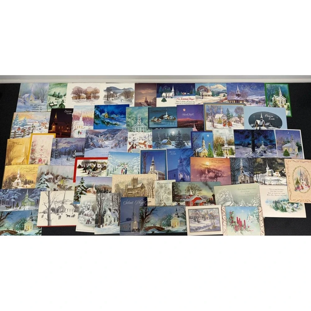 Vintage Christmas Cards Fronts ONLY Churches Cathedrals Scrapbooking Crafts 50+