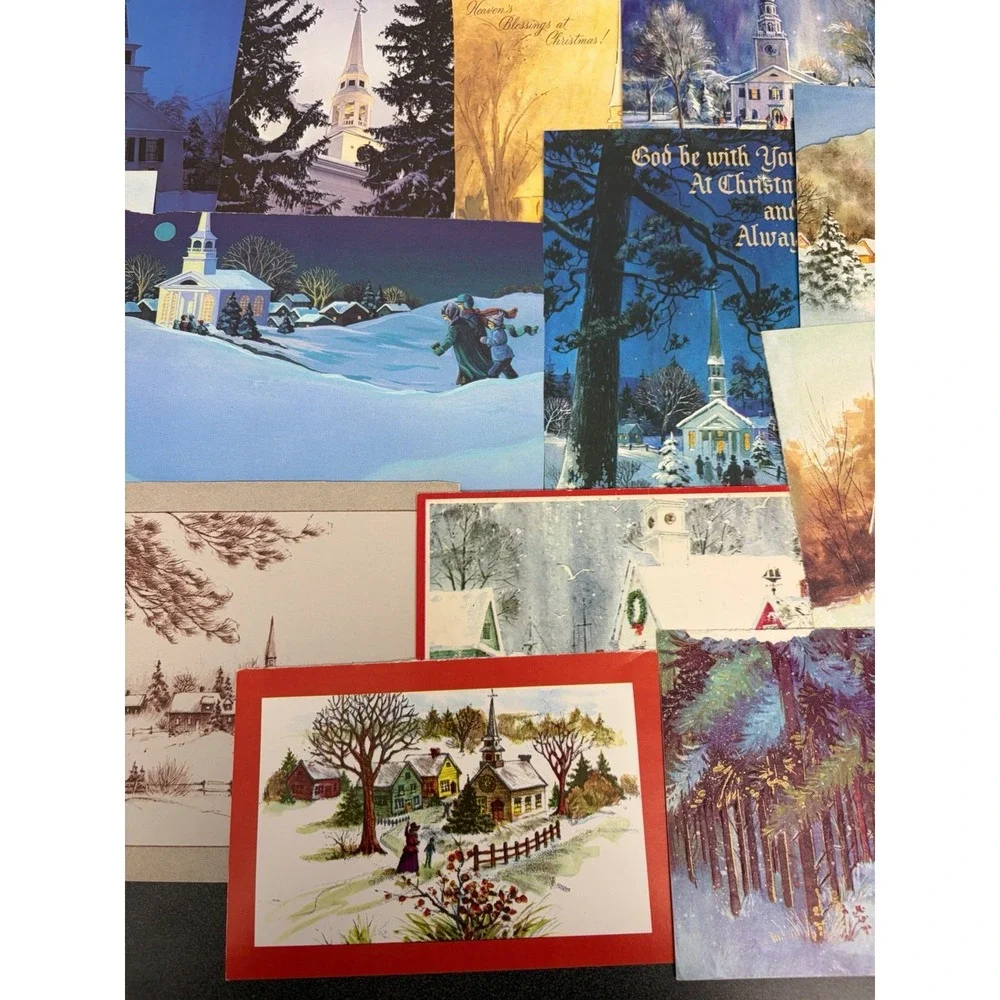 Vintage Christmas Cards Fronts ONLY Churches Cathedrals Scrapbooking Crafts 50+