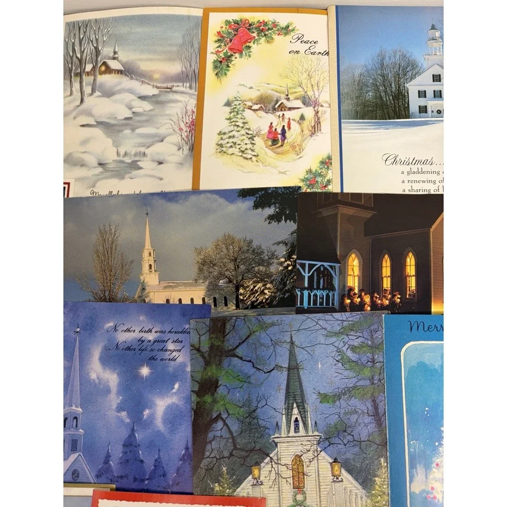 Vintage Christmas Cards Fronts ONLY Churches Cathedrals Scrapbooking Crafts 50+