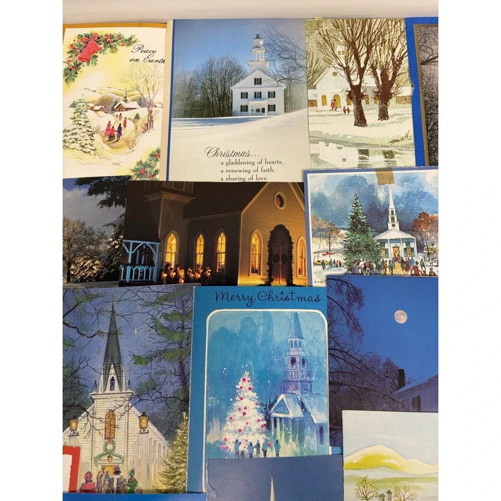 Vintage Christmas Cards Fronts ONLY Churches Cathedrals Scrapbooking Crafts 50+