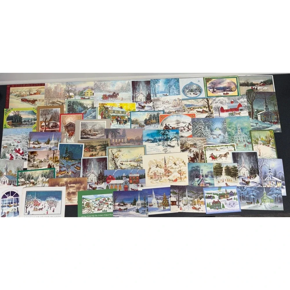 Vintage Christmas Cards Fronts ONLY Horses Scrapbooking Decoupage Lot 50+
