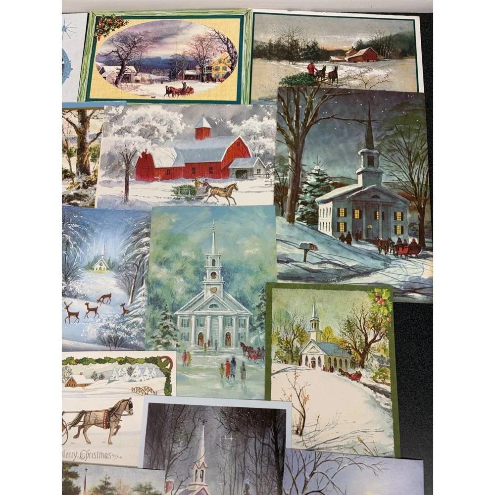 Vintage Christmas Cards Fronts ONLY Horses Scrapbooking Decoupage Lot 50+