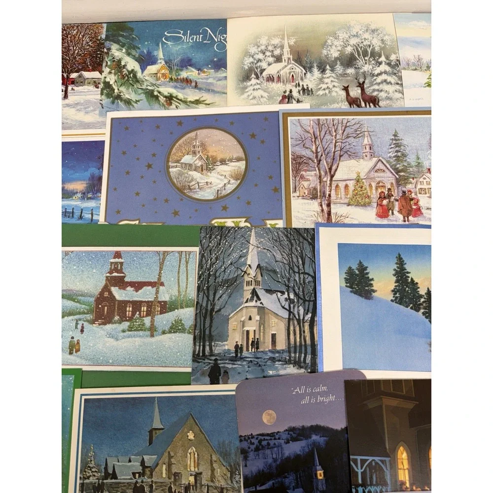 Vintage Christmas Cards Fronts ONLY Churches Cathedrals Scrapbooking Crafts 50+