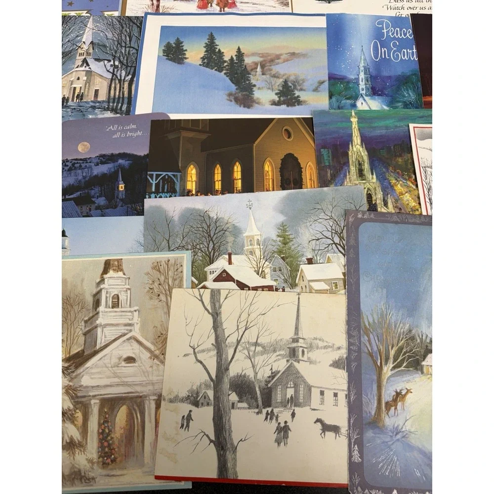 Vintage Christmas Cards Fronts ONLY Churches Cathedrals Scrapbooking Crafts 50+