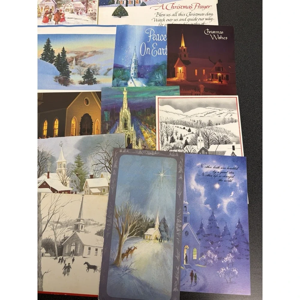 Vintage Christmas Cards Fronts ONLY Churches Cathedrals Scrapbooking Crafts 50+