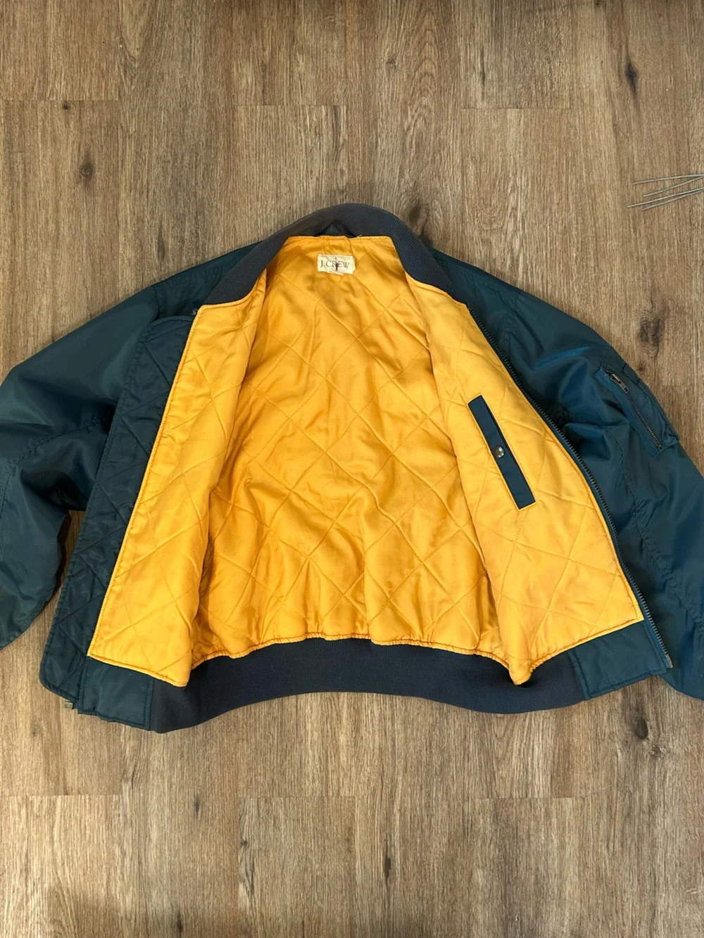 J. Crew Teal Bomber Jacket with Yellow Lining
