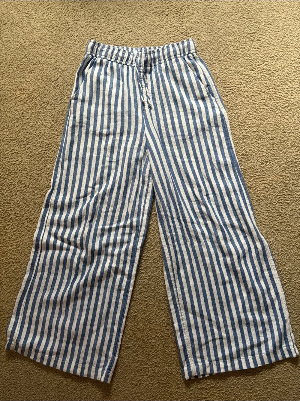 Old Navy Blue & White Striped Wide-Leg Kids Pants