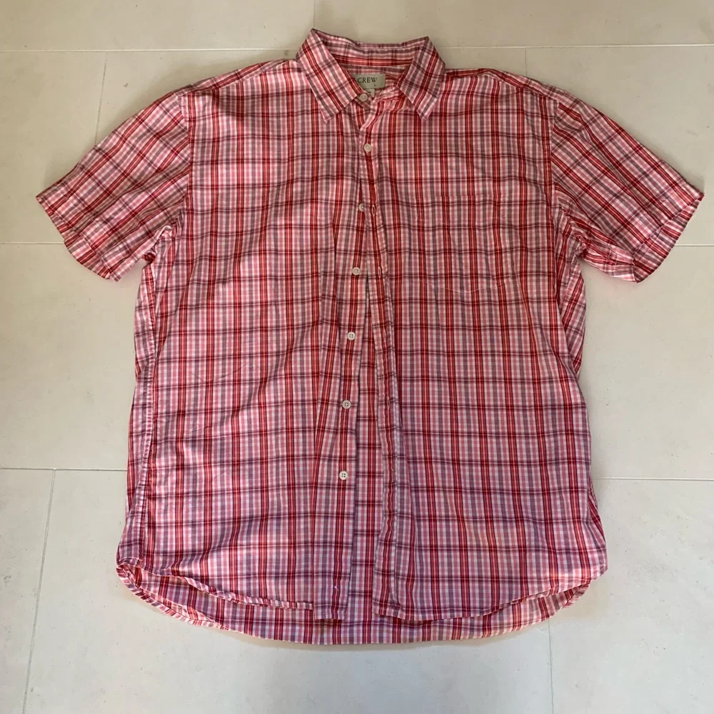 Jcrew men’s dress salmon pink red short sleeve shirt