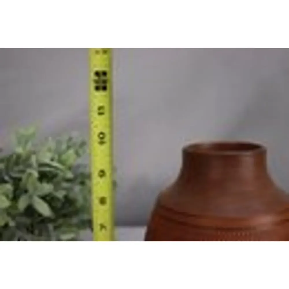 Vintage Intaglio Etched Redware Flower Vase, Signed Bottom