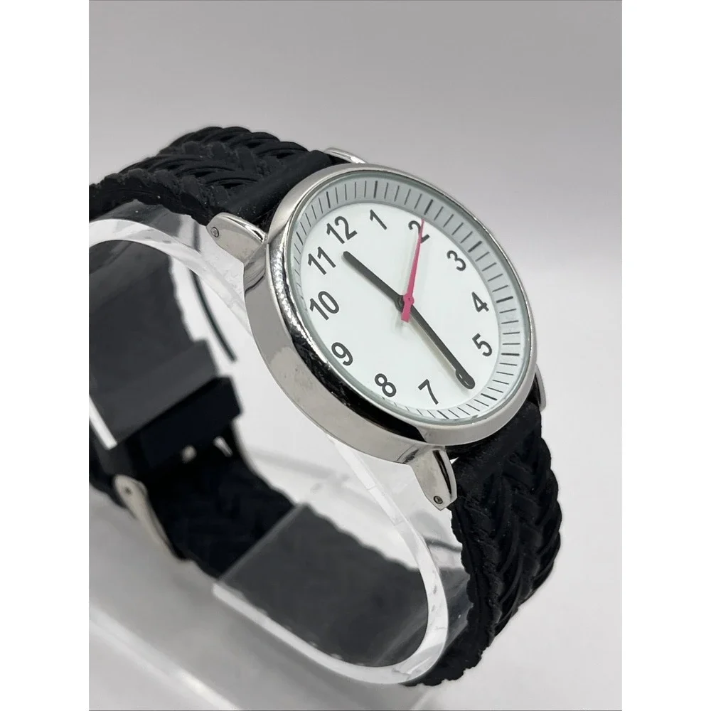 MSPCI Women's Quartz Watch Black Silicone Band Silver‎ 36mm Case- New Battery