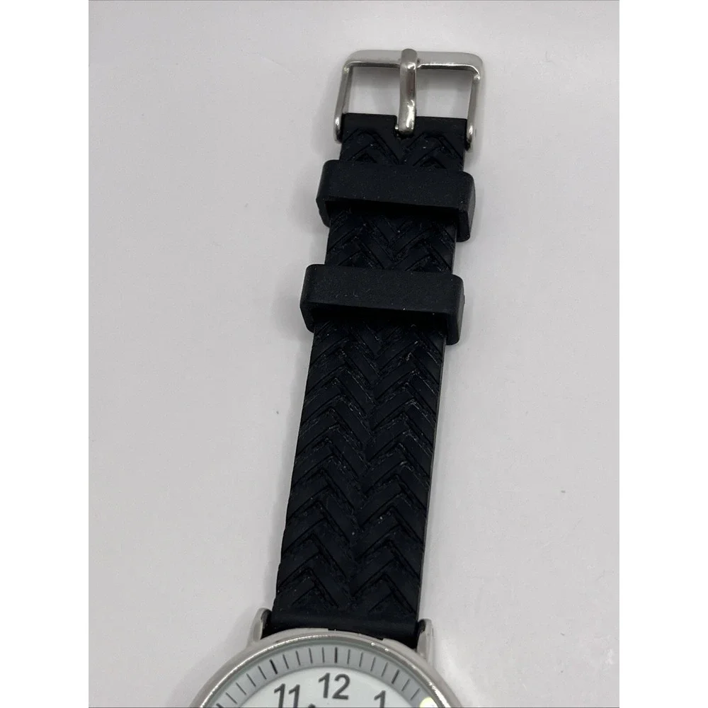 MSPCI Women's Quartz Watch Black Silicone Band Silver‎ 36mm Case- New Battery