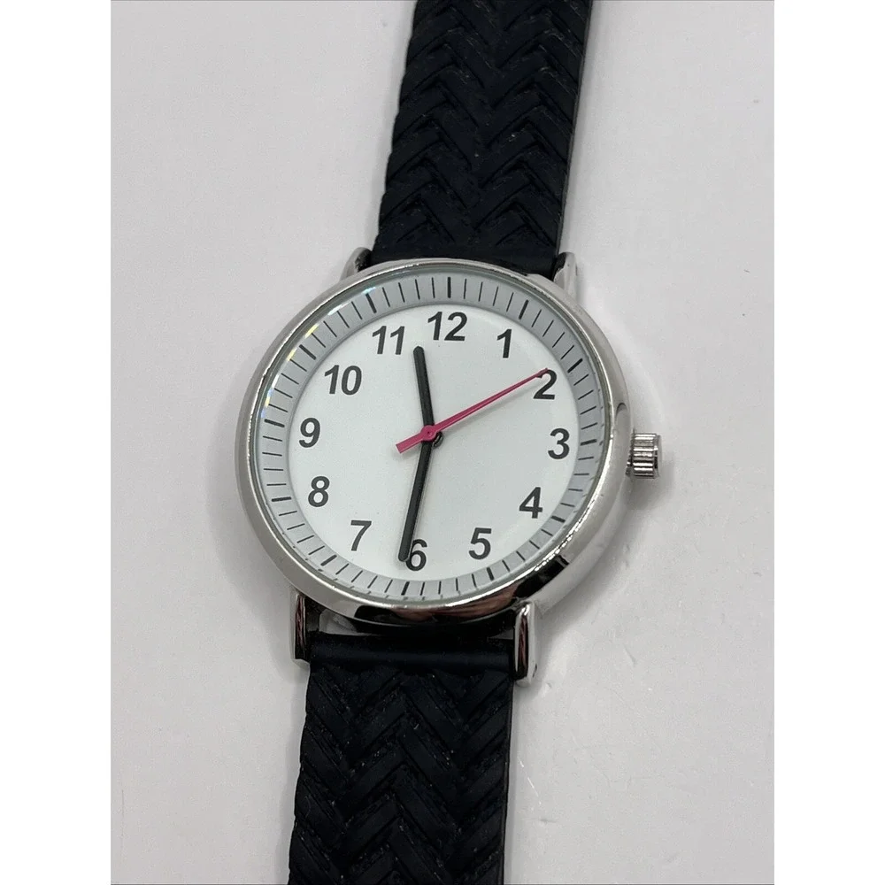 MSPCI Women's Quartz Watch Black Silicone Band Silver‎ 36mm Case- New Battery