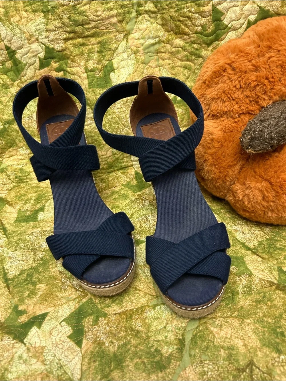 Tory Burch Navy Crisscross Espadrille Wedge Sandals