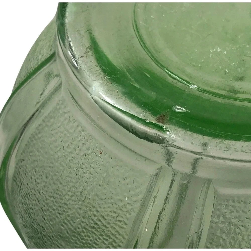 Vintage Green Ribbed Uranium Glass Vase Textured Stippled Art Deco Style Decor