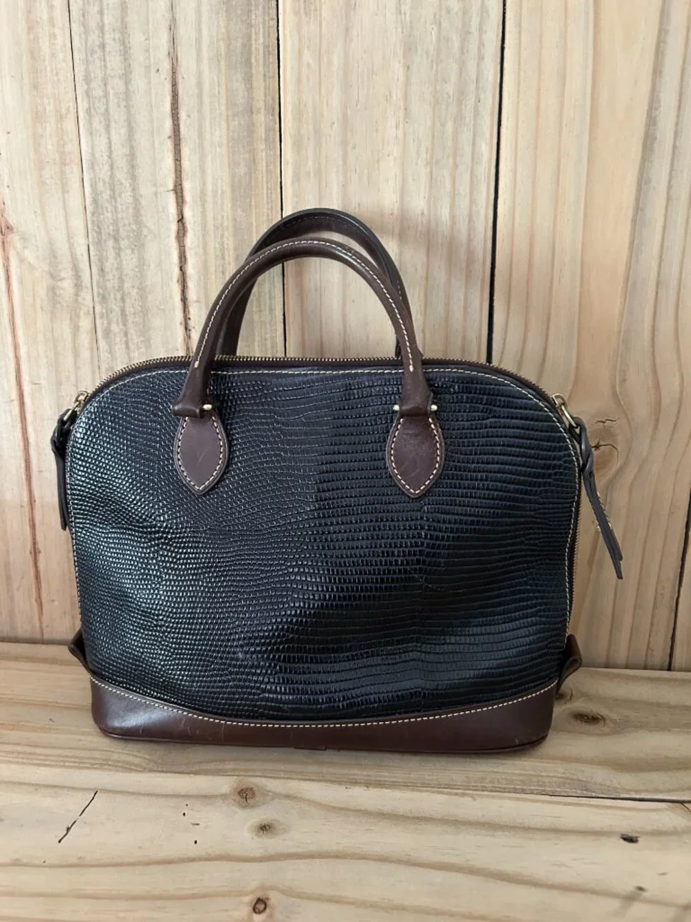 Dooney & Bourke Lizard Embossed Leather Domed Satchel Handbag