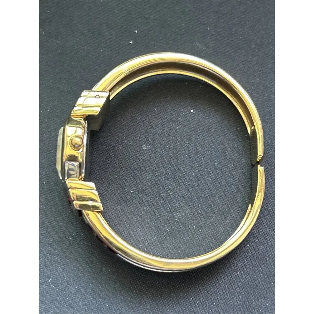 Gold Tone Red Stones Women’s Cuff Watch